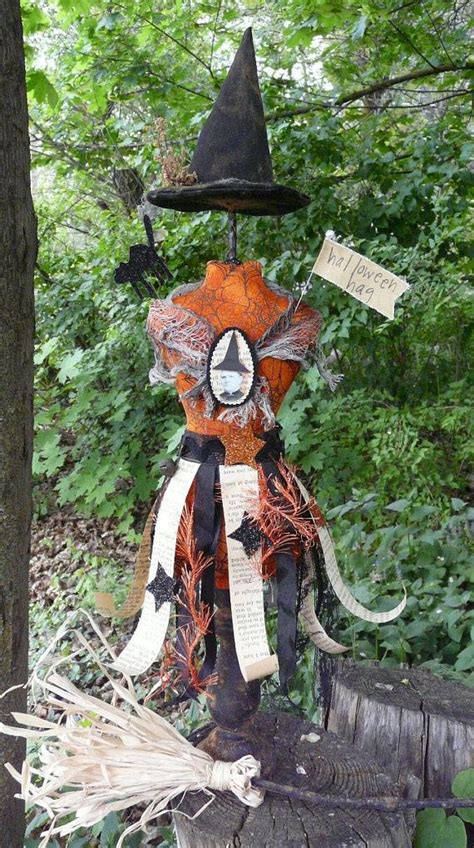 Halloween Witch Mannequin Dress Form Doll Pincushion Orange Pin Keep