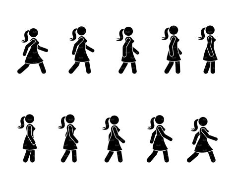 Walking Stick Figure Woman Female Person People Move Run Step Etsy