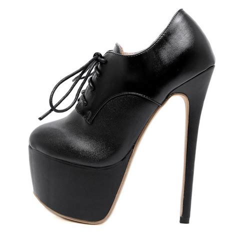 Black Lace Up Oxfords Platforms Stiletto Super High Heels