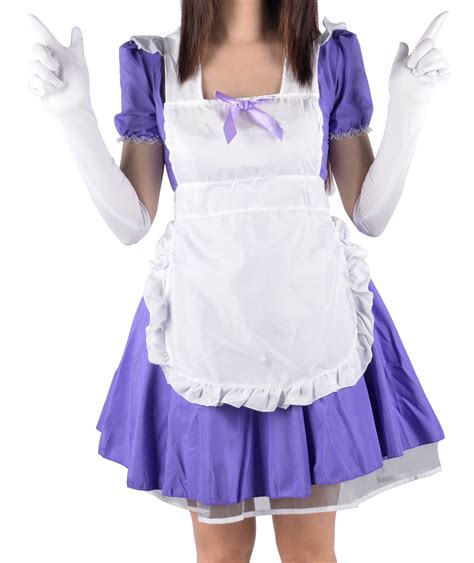 Sexy Anime French Maid Costume With Apron And Gloves Purple Walmart