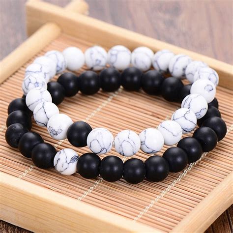 New Black Natural Stone Frosted Matte Beaded Bracelet For Men Hand Punk Unisex Jewelry In Strand