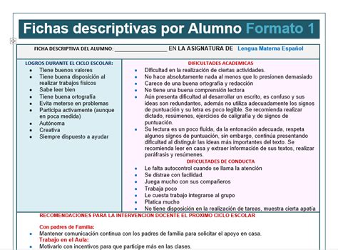 Ejemplo De Ficha Descriptiva Fichas Descriptivas Por Alumno Fichas