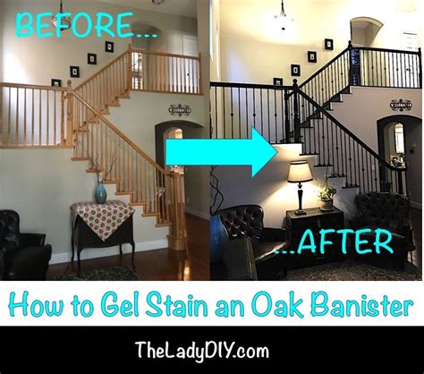 Staining a stair railing can help revitalize its look and improve the overall aesthetic of your stairway. How to Gel Stain an Oak Banister - The Lady DIY