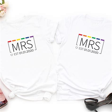 Lgbtq Mrs And Mrs Lesbian Wedding Custom Date Shirt Lesbian Newlywed Lesbian Anniversary