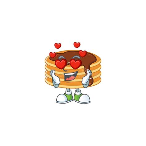 Charming Chocolate Cream Pancake Cartoon Character With A Falling In