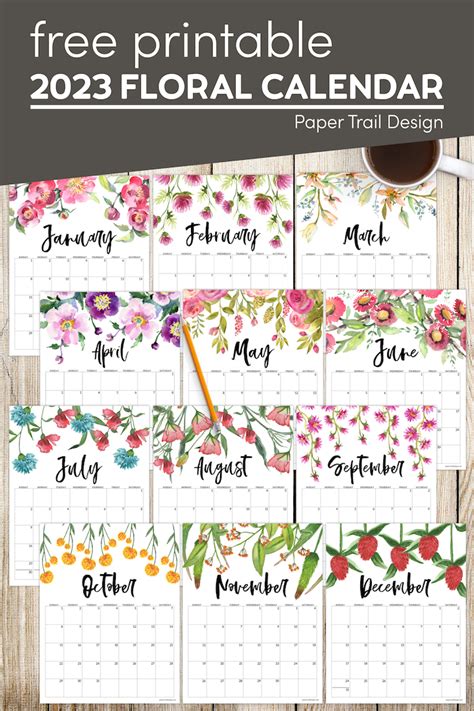 2024 Floral Calendar Printable Paper Trail Design Art