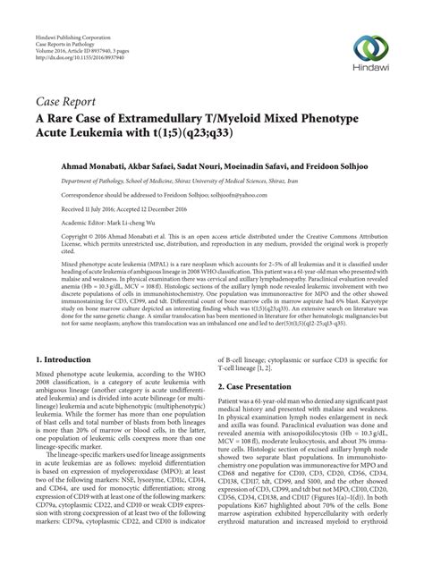 Pdf A Rare Case Of Extramedullary Tmyeloid Mixed Phenotype Acute
