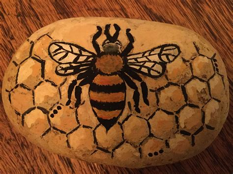 Rock Honey Comb Bee Rock Painting Designs Rock Painting Art Honey Bee