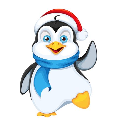 Premium Vector Cute Penguin In Santa Hat Merry Christmas