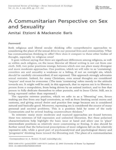 A Communitarian Perspective On Sex And Sexuality