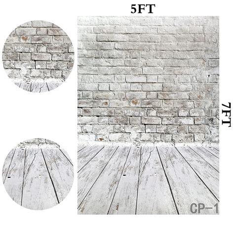 Lywygg 5x7ft White Brick Wall And Wooden Floor Backdrop White Brick
