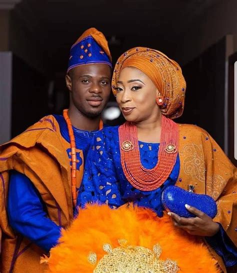 Complete Nigerian Wedding Couples Attire Yoruba Bride And Groom Full Aso Oke Set With Necklace