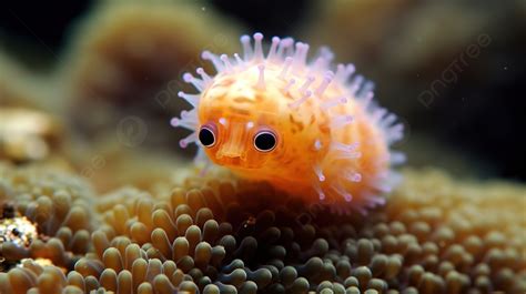 일부 산호에 앉아있는 귀엽고 작은 작은 바다 생물 귀여운 작은 바다 생물 고화질 사진 사진 척골가 있는 배경 일러스트 및