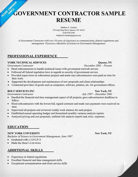 Sample Resume Showing Contract Work
