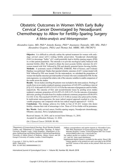 pdf obstetric outcomes in women with early bulky cervical cancer downstaged by neoadjuvant