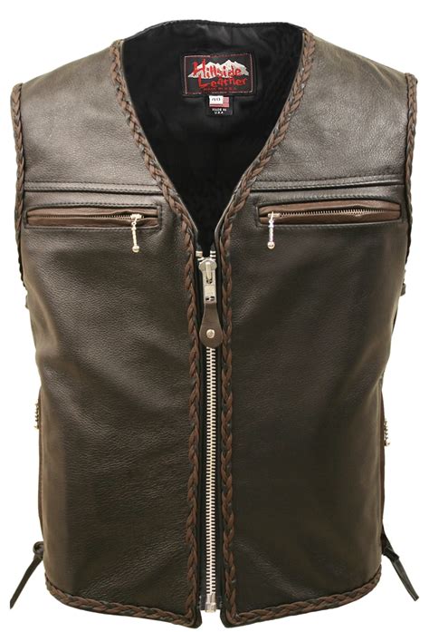 The Elite Motorcycle Leather Vest Braided