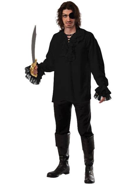 Ruffled Black Swashbuckler Costume Shirt Mens Pirate Dress Up Top