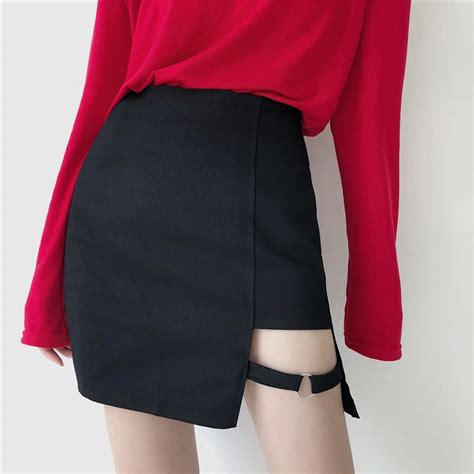 Women Autumn High Waist Pack Hip Skirt Slim Casual Irregular Bodycon Black Hollow Out Skirt 9e41