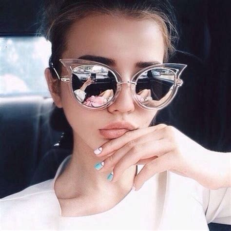 Sunglasses Girly Cat Eye Dior Silver Urban Modern Hipster Clear Mirrored Sunglasses