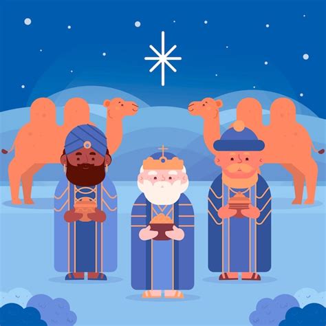 Free Vector Nativity Scene With Camels In Desert