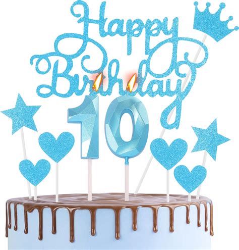 happy 10th birthday cake topper and birthday candles blue number 10 candles for birthday cake