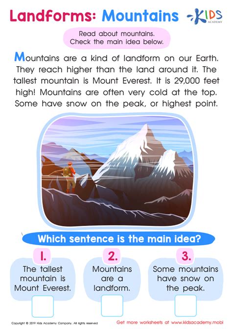 Landforms Mountains Worksheet For Kids Answers And Completion Rate