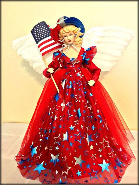 Usa Patriotic Angel Tree Topper Large Mantle Sized Angel Home Etsy