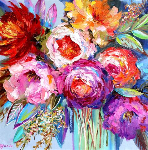 Modern Colorful Floral Art Bouquet Of Peonies Art Print Abstract Flower Painting Colorful
