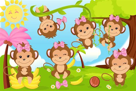 Monkeys Clipart Set Clip Art Set Of Cute Monkeys Monkey Etsy Clip
