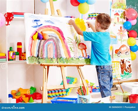 Child Painting At Easel Stock Image Image Of Leisure 26060433