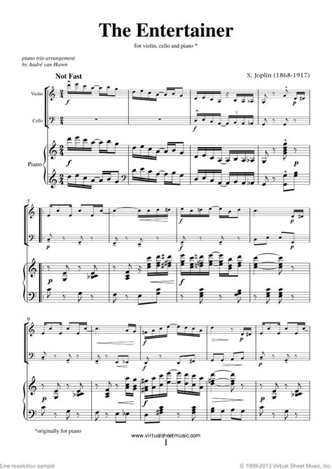 Download and print top quality the entertainer sheet music for trumpet solo by scott joplin with mp3 and midi files. Joplin - The Entertainer sheet music for violin, cello and piano