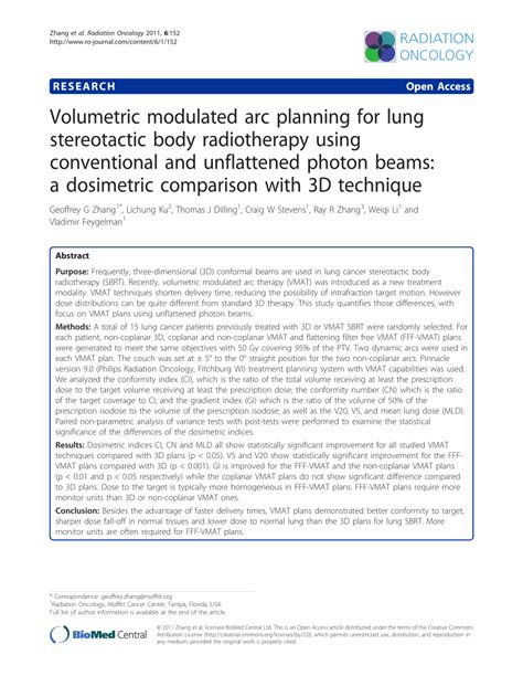 Pdf Volumetric Modulated Arc Planning For Lung Stereotactic Body