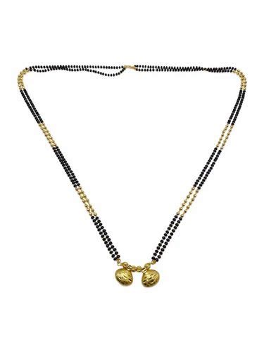 Long Mangalsutra Vati Pendant 2 Line Gold Black Beads Chain Gold