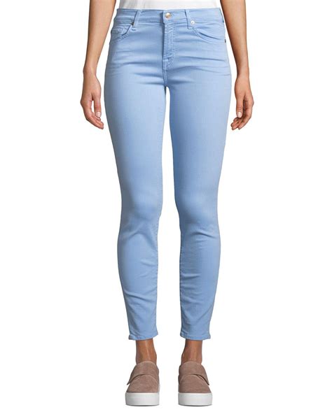 Lyst For All Mankind The Ankle Skinny Coated Jeans In Blue