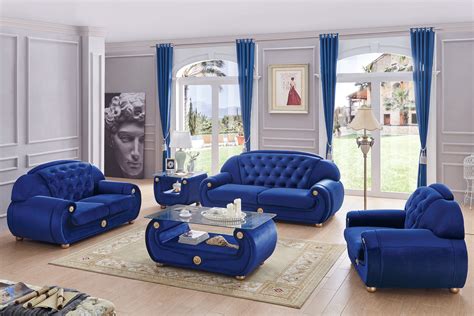 Made of wood, engineered wood and veneers. Giza Fabric in Dark Blue, Sofas Loveseats and Chairs, Living Room Furniture