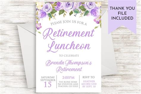 Retirement Luncheon Invite Invitation Digital Purple Lavender Etsy