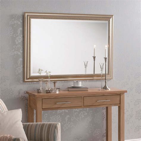 Ornate Silver Beaded Rectangular Wall Mirror Decor Homesdirect365