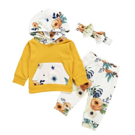 3pcs Toddler Baby Girl Clothes Floral Hooded Tops Long Pants Winter