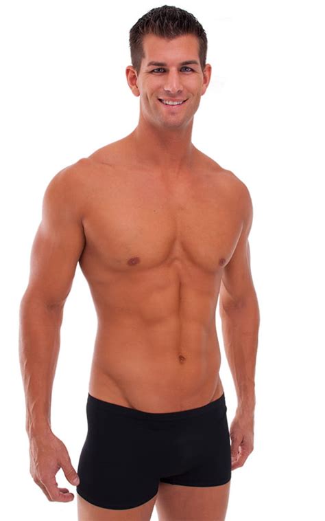 Mens Square Cut Seamless Swim Trunks In Black Athletic Mesh