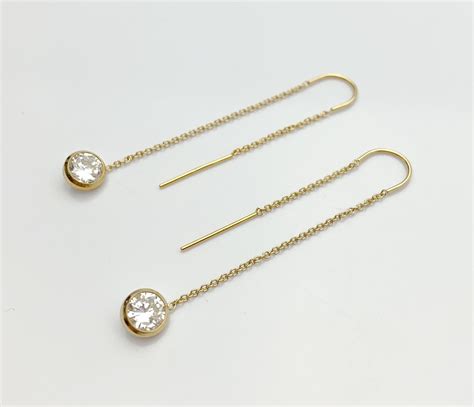 14k Gold Filled U Threader Cable Chain Earrings With 6mm White Cubic