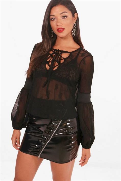 Lace Up Lace Top Boohoo