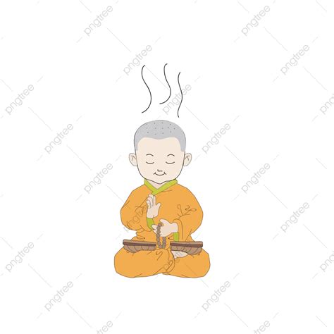Little Monk Zen Cartoon Meditation Cartoon Hand Drawn Buddhist Monk