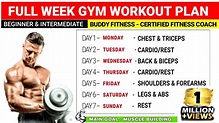 Full Week Gym Workout Plan For Muscle Gain | Beginners & Intermediate ...