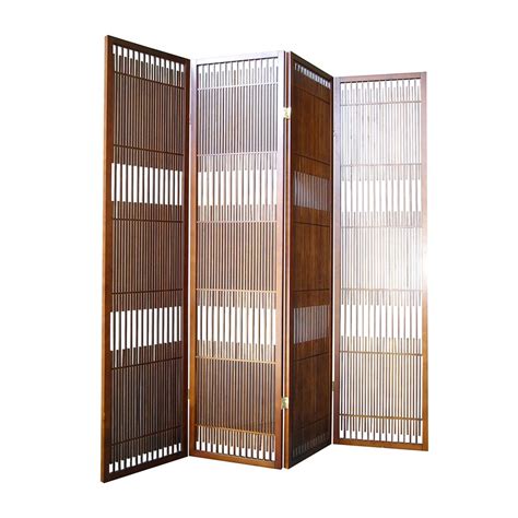 Shop Ore International 4 Panel Walnut Wood Folding Indoor Privacy