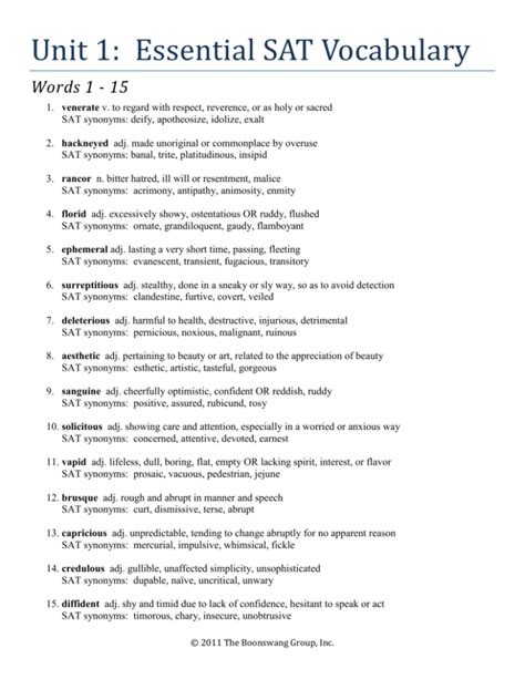 Unit 1 Essential Sat Vocabulary