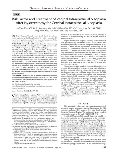 Pdf Risk Factor And Treatment Of Vaginal Intraepithelial Neoplasia