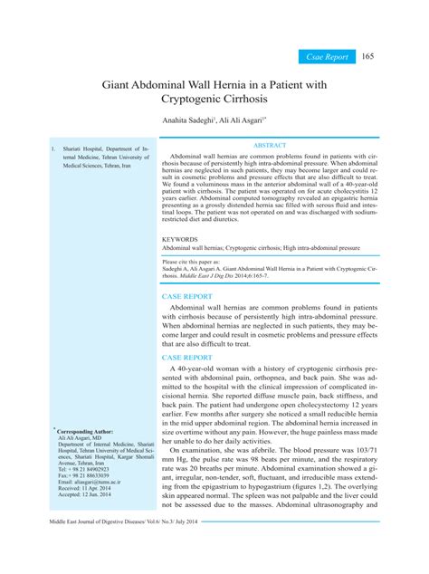 Pdf Giant Abdominal Wall Hernia In A Patient With Cryptogenic Cirrhosis
