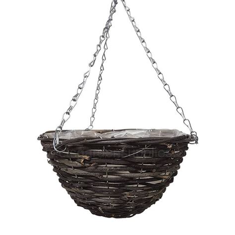 12 Inch Black Rattan Hanging Basket