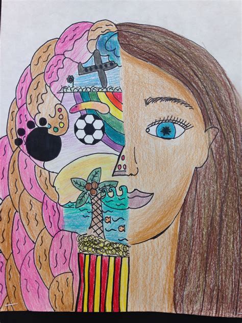 Split Face Self Portrait Elementary Art Art Inspiration School Art