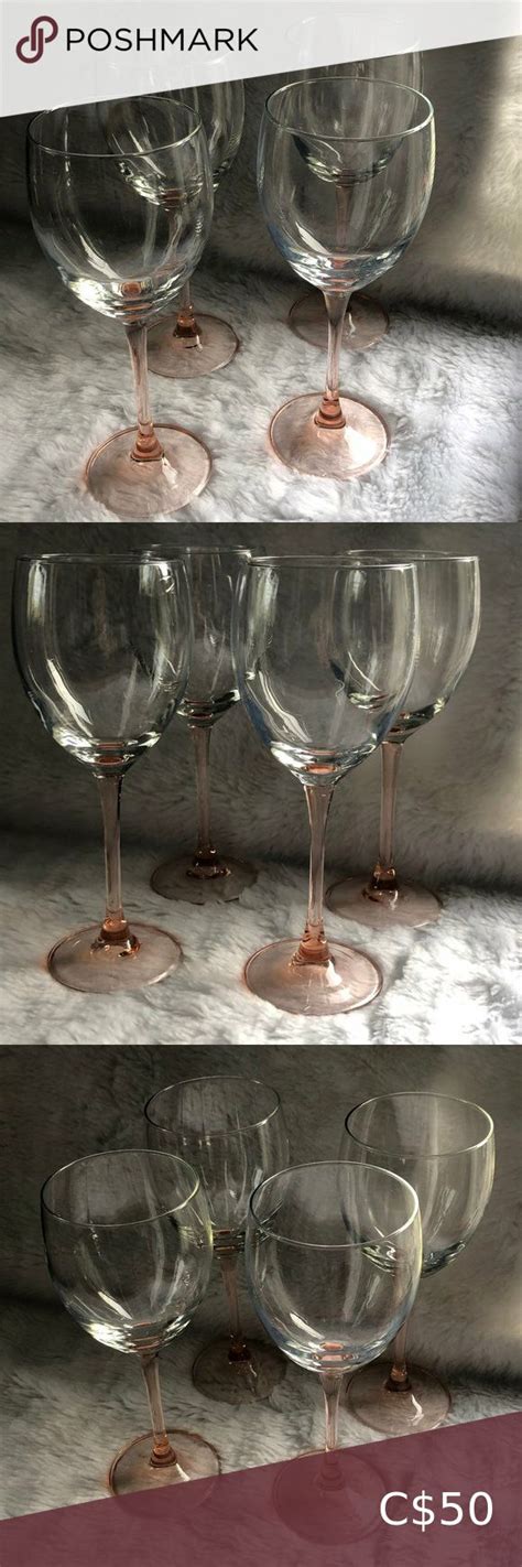 Vintage Set Of 4 Large Luminarc Blush Pink Stemmed Wine Glasses Glasses